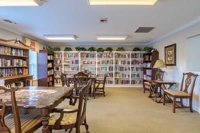 Interior view of a cozy library space with bookshelves