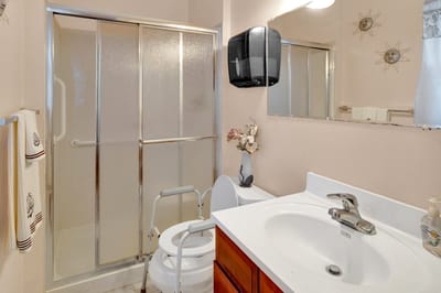 Bright bathroom interior with accessible features