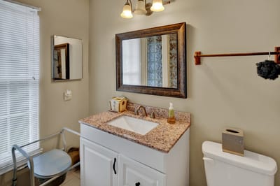 Bright bathroom with natural lighting and modern fixtures