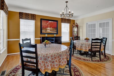 Bright dining area with decorative tables and chairs