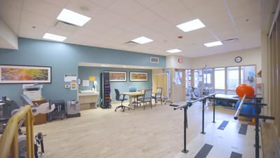 Interior view of a therapy room with equipment