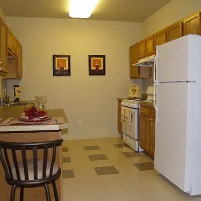 Interior view of a kitchenette in a resident unit