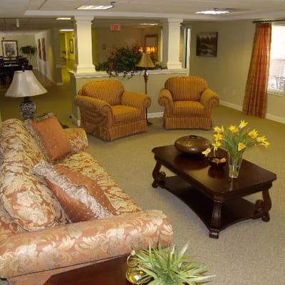 Cozy common area with seating and decorations