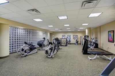 Interior view of a fitness room with exercise equipment