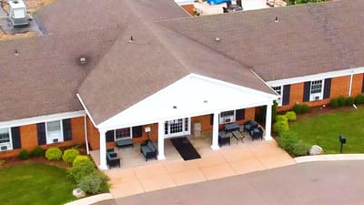 Aerial view of Medilodge of East Lansing building entrance