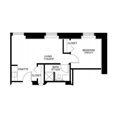 Architectural floor plan of a resident unit