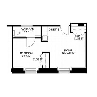 Architectural floor plan of a resident unit layout