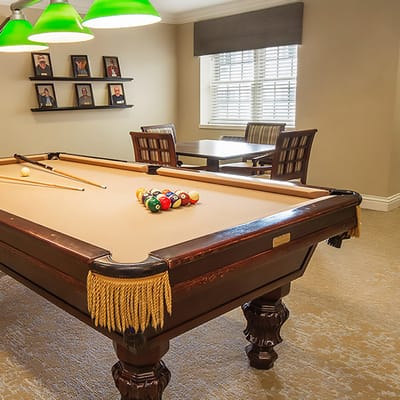 Interior view of a pool table in a recreation room