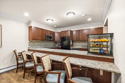 Interior view of a senior living facility kitchen area