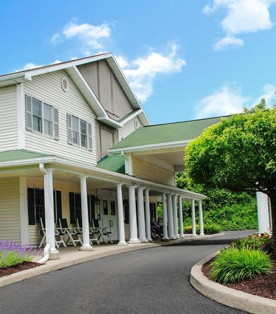 Exterior view of a senior living facility entrance