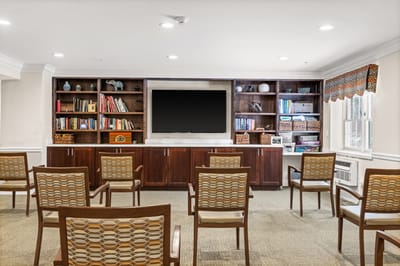 Interior view of a common area with seating
