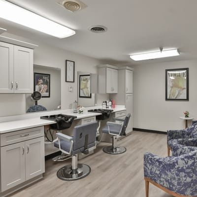 Interior view of a hair salon in a senior living facility