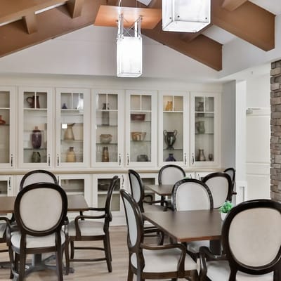 Bright common area with tables and chairs