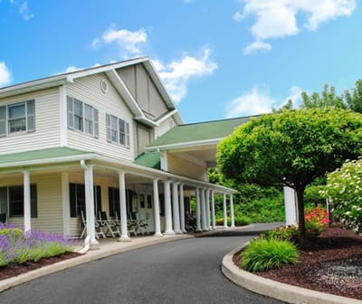 Exterior view of a senior living facility entrance