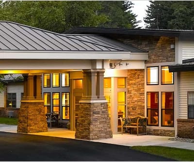 Exterior view of a senior living facility entrance