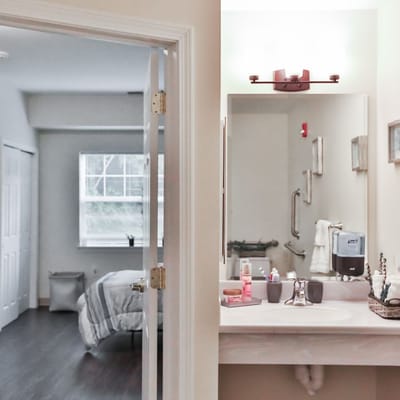 View of a resident room with bathroom