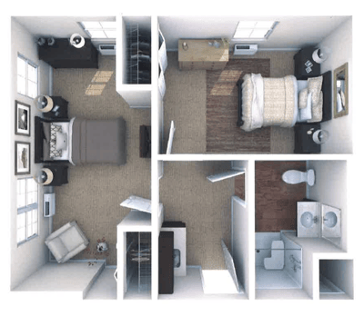 Floor plan of a private resident room layout
