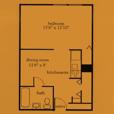 Architectural floor plan of a senior living unit
