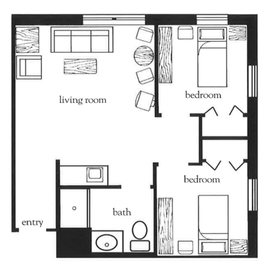 Architectural floor plan of a resident unit