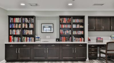 Interior of a library area with bookshelves