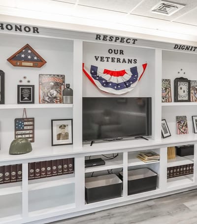 Interior display honoring veterans with decorations