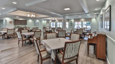 Interior dining area with tables and chairs