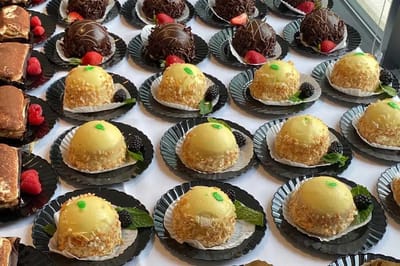 An array of desserts including cakes and pastries