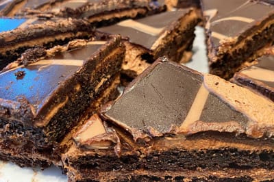 Close-up of chocolate desserts on a platter