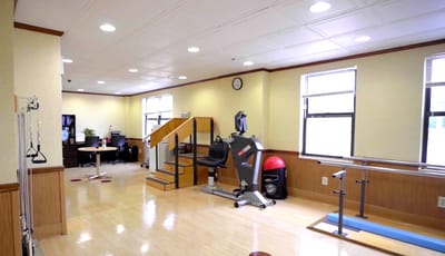 Interior exercise room with fitness equipment