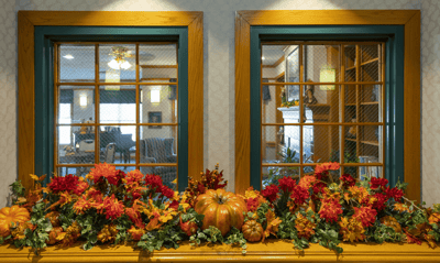 Cozy interior window with autumn decorations