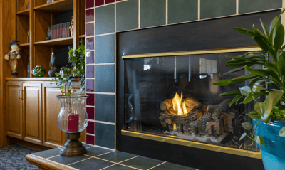 Cozy fireplace in a facility common area