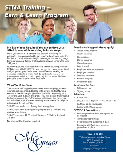 Promotional flyer for nursing training program