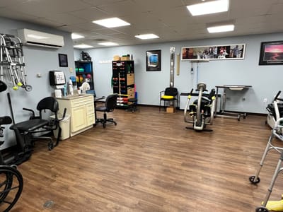 Interior of a therapy room with exercise equipment