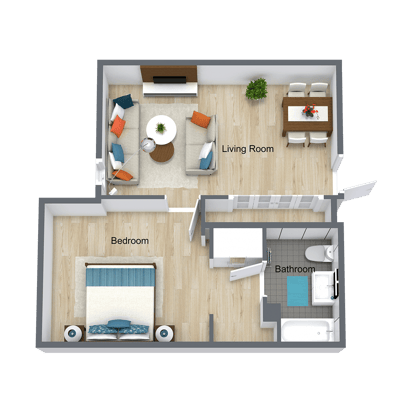 Floor plan of a one-bedroom apartment