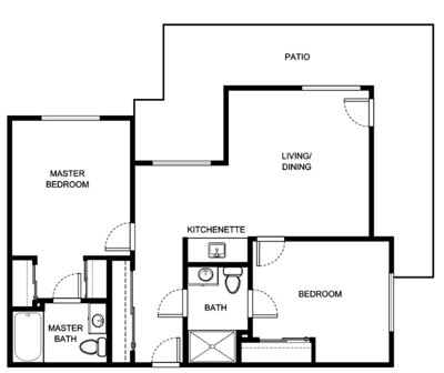 Architectural floor plan of a resident unit layout