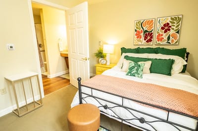 Cozy private resident room with floral decor