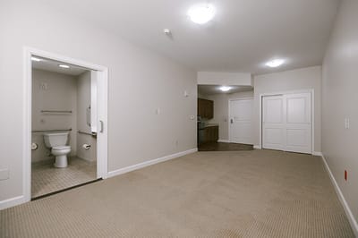 Spacious interior of a private resident room