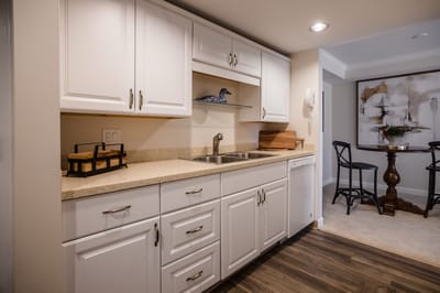 Modern kitchen area in a senior living apartment