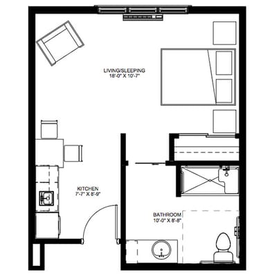 Architectural floor plan of a resident unit