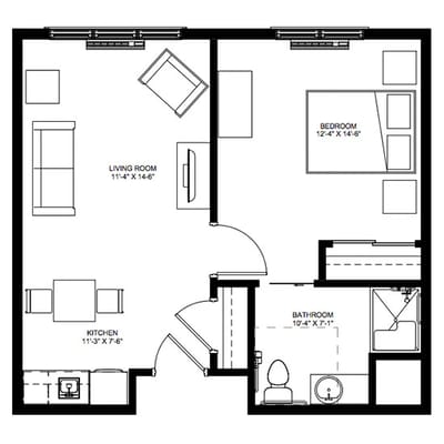 Architectural floor plan of a resident unit layout
