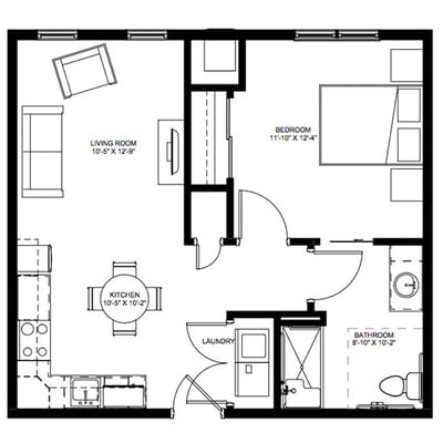 Architectural floor plan of a resident unit