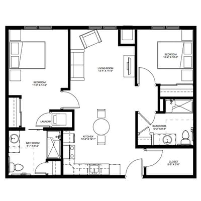Architectural floor plan of a resident unit