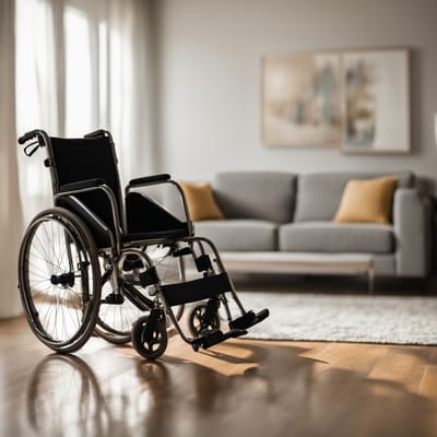 Empty wheelchair in a cozy living room setting