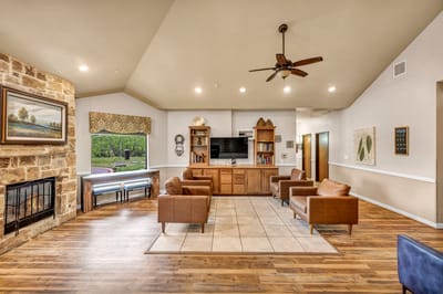 Comfortable common area with seating and decor