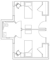 Architectural floor plan layout of resident rooms
