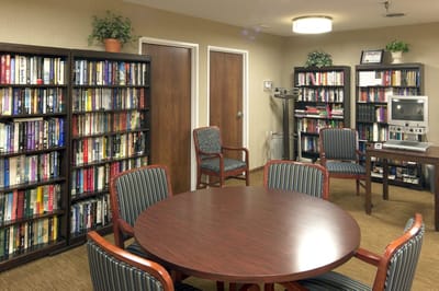 Interior of a cozy library with bookshelves