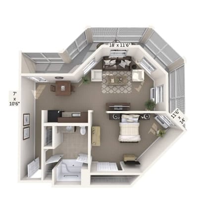 Floor plan of a private resident room layout