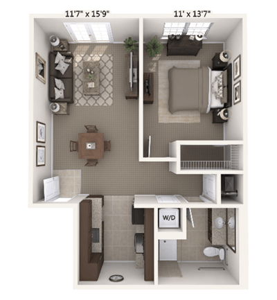 Architectural floor plan of a resident unit layout