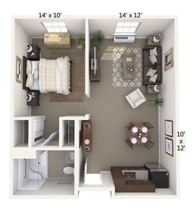 Architectural floor plan of a resident unit layout