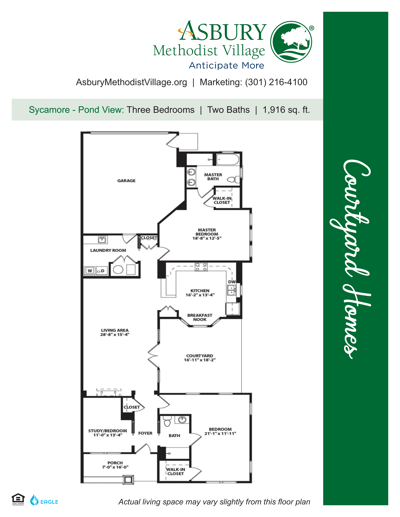Architectural floor plan for a three-bedroom unit